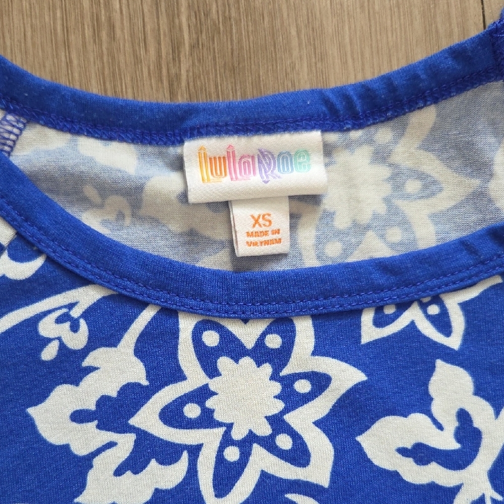 LuLaRoe Blue and White Floral Kids Dress - Picture 2 of 4